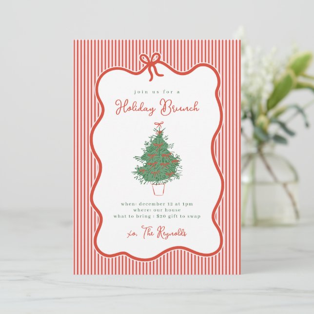 Invitación Preppy Bow Holiday Brunch Party Invite (Anverso de pie)