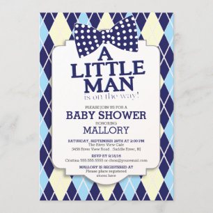 Invitación Preppy Bow Tie Argyle Little Man Boys Baby Shower