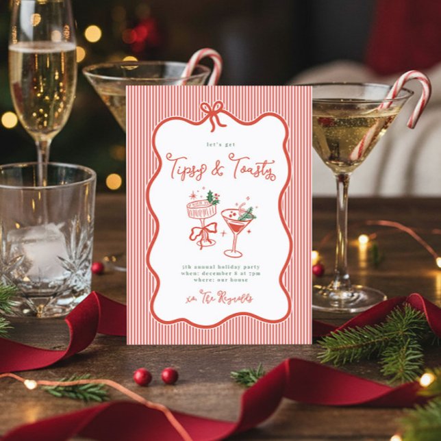 Invitación Preppy Bow Tipsy & Toasty Holiday Party Invite (Subido por el creador)