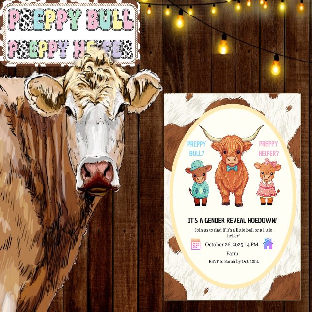 Invitación Preppy Bull or Heifer Gender Reveal Hoedown  (Subido por el creador)