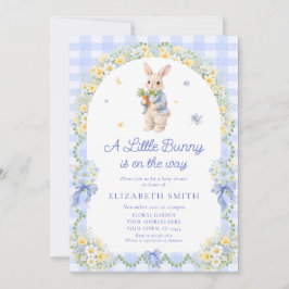 Invitación Preppy Bunny Floral Rabbit Gingham Boy Baby Shower