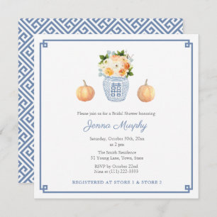 Invitación Preppy Chinoiserie Fall Flowers Bridal Shower