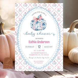 Invitación Preppy Chinoiserie Otoño Calabaza Baby Shower