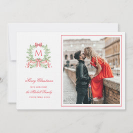 Invitación Preppy Christmas Leopard Crest Monogram 