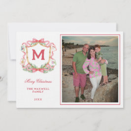 Invitación Preppy Christmas Mahjong | Monogram Photo Card