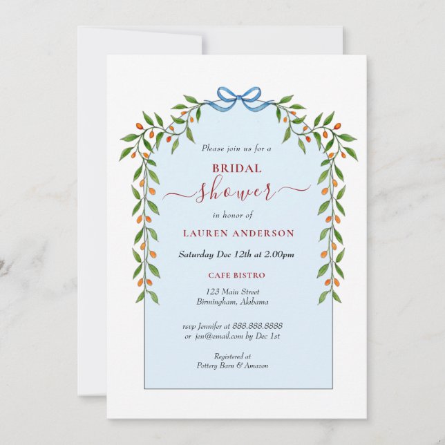 Invitación Preppy Citrus Arch marco invierno Ducha de novia (Anverso)