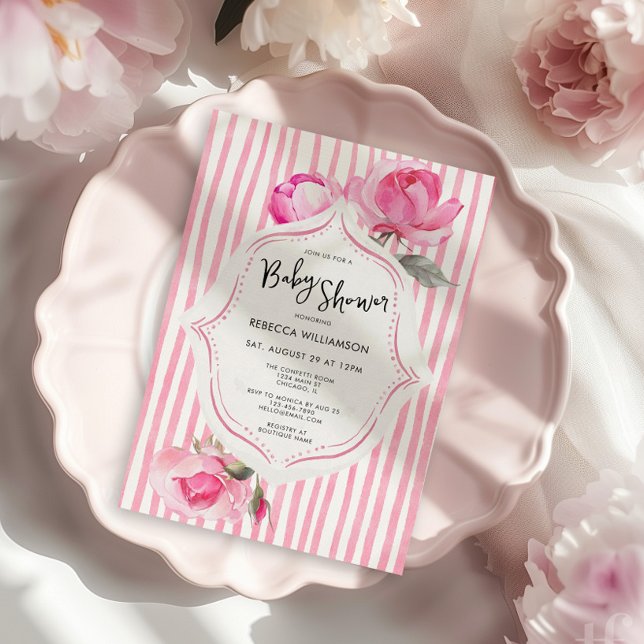 Invitación Preppy Coquette Grandmillenieniens Chica Baby Show (Coquette Grandmillenial Vintage Garden Baby Shower Invite)