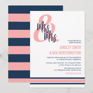 Invitación Preppy Coral & Navy Mrs & Mrs Boda