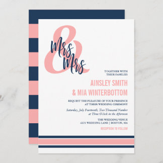 Invitación Preppy Coral & Navy Mrs & Mrs Boda