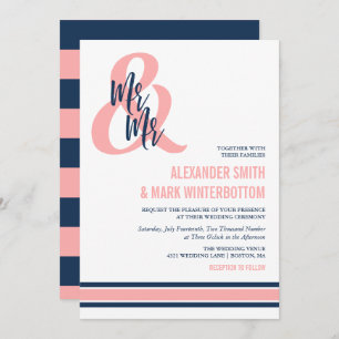 Invitación Preppy Coral & Navy Sr. y Sr. Boda