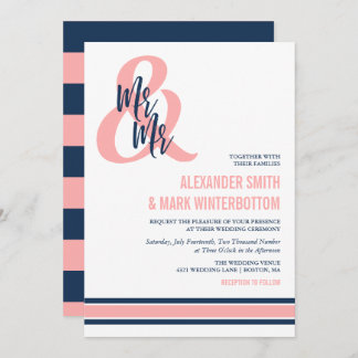 Invitación Preppy Coral & Navy Sr. y Sr. Boda