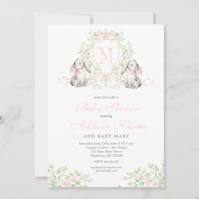 Invitación Preppy Crest bunny Baby Shower Invitation (Anverso)