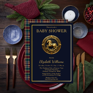 Invitación Preppy Equestrian Rocke Horse Plaid Baby Shower
