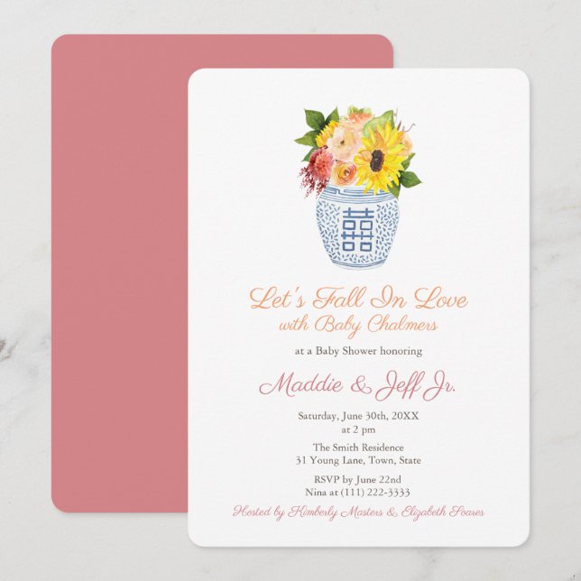 Invitación Preppy Fall In Love Autumn Chica Baby Shower Fiest (Anverso / Reverso)