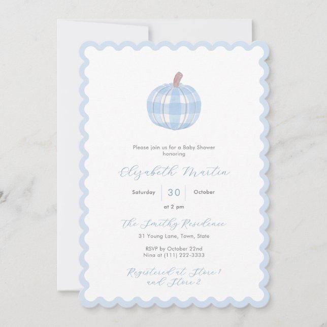 Invitación Preppy Fall Pumpkin Baby Boy Shower (Anverso)