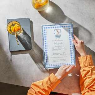 Invitación Preppy Gingham Bunny Baby Shower