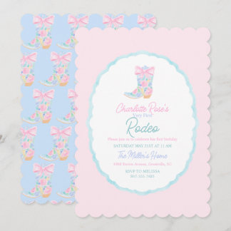 Invitación Preppy Girls Cowgirl First Rodeo Birthday
