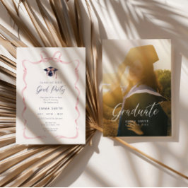 Invitación Preppy Graduation Photo Announcement Card Pink Bow