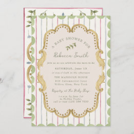 Invitación Preppy Grandmillennial Botanical Frame Baby Shower