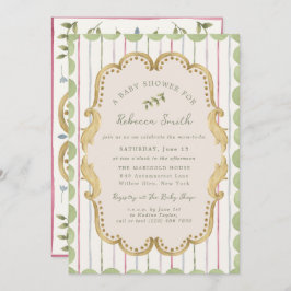 Invitación Preppy Grandmillennial Botanical Frame Baby Shower