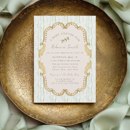 Invitación Preppy Grandmillennial Green Frame Baby Shower