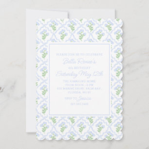 Invitación Preppy Hydrangea Watercolor Trellis Editable