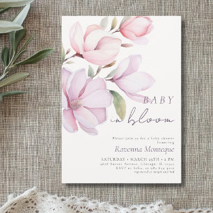 Invitación Preppy Magnolia Limpio Bebé en Floral Baby Shower
