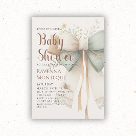 Invitación Preppy Nature Cream Sage Parche Baby Shower