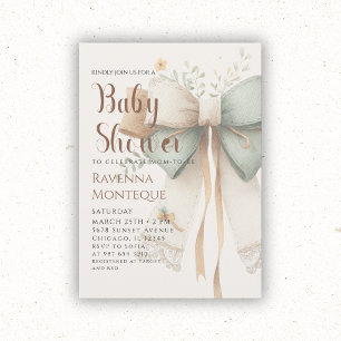 Invitación Preppy Nature Cream Sage Parche Baby Shower