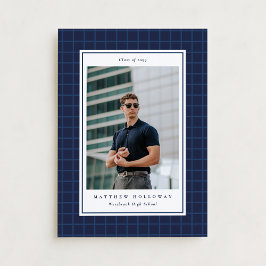 Invitación Preppy Navy Grid One Photo Graduation Announcement