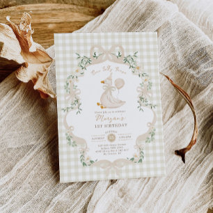 Invitación Preppy One Silly Goose Lazo Neutral 1er Cumpleaños
