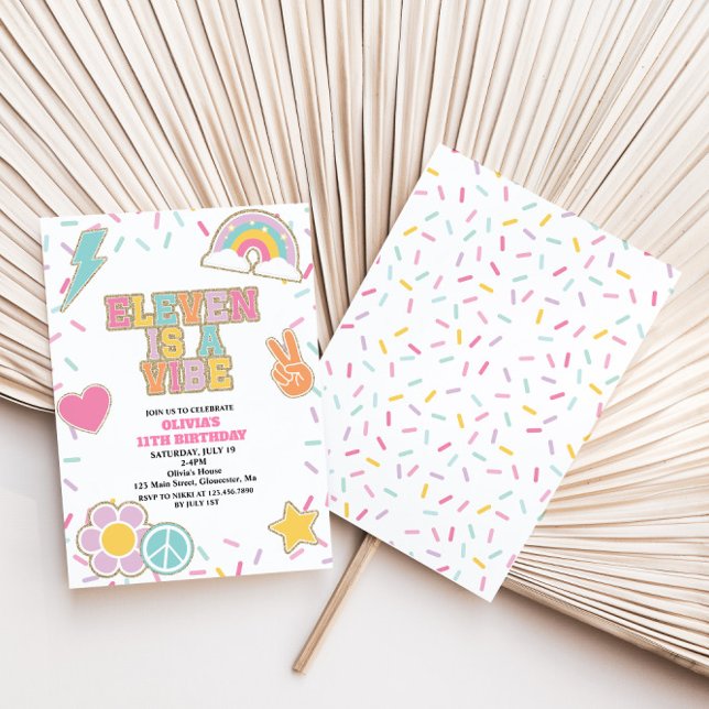 Invitación Preppy Patch Eleven es una Vibra 11 cumpleaños (Subido por el creador)