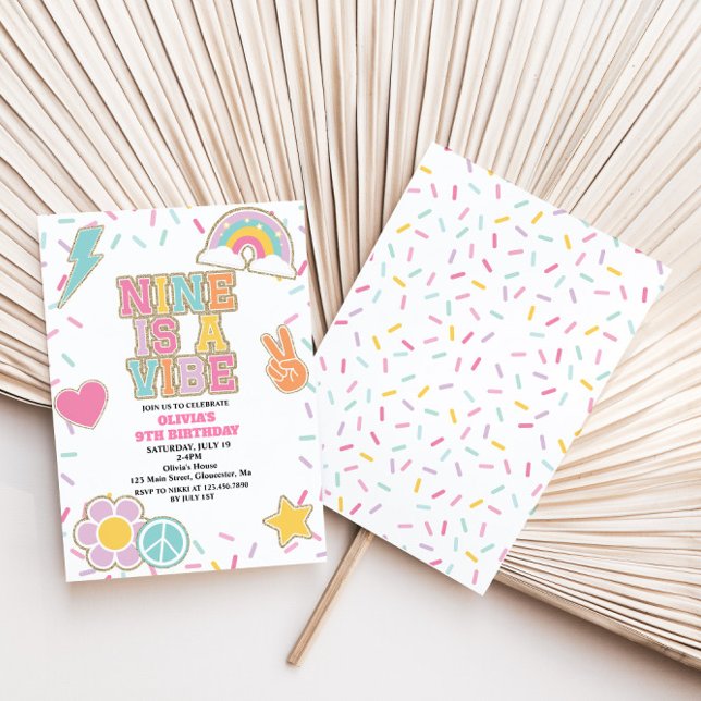 Invitación Preppy Patch Nine es una Vibra 9 Cumpleaños (Subido por el creador)