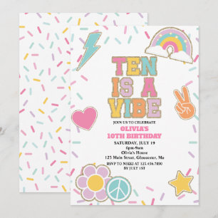 Invitación Preppy Patch Ten es una Vibra Cumpleaños 10