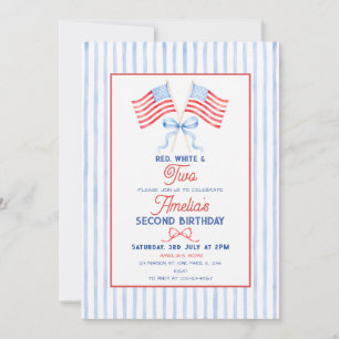 Invitación Preppy Patriótico Cumpleaños Segundo 4 de Julio