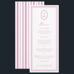 Invitación Preppy Peony Pink Chic Monogram Wedding Menu Card<br><div class="desc">Preppy Peony Pink Monogram Wedding Menu Card — a chic, polished reception detail for a stylish modern wedding. Inspired by the preppy romance aesthetic and barbiecore pink trend, this elegant long menu card is perfect for the classic country club bride who loves timeless feminine stationery. Style it with gold cutlery,...</div>