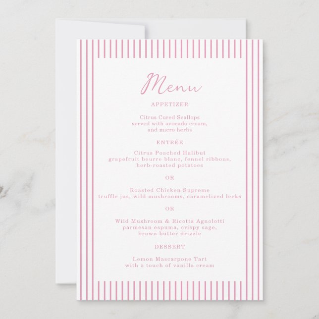 Invitación Preppy Peony Pink Chic Monogram Wedding Menu Card (Anverso)