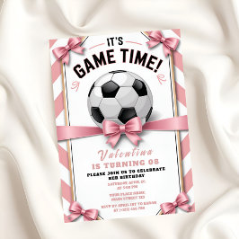 Invitación Preppy Pink Bow Girl Soccer Game Time Birthday