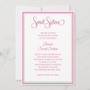 Invitación Preppy Pink Green Sweet Sixteen