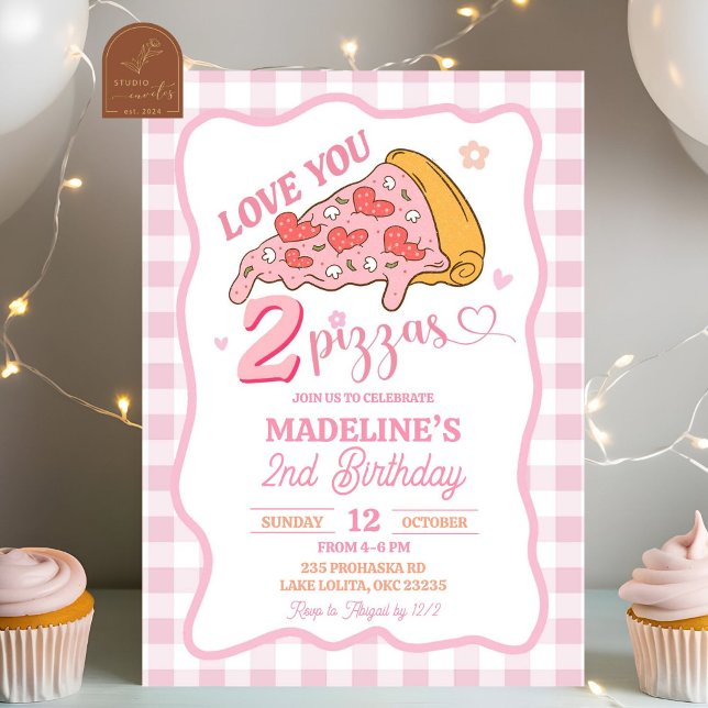 Invitación Preppy Pink Love You Two Pizza Fiesta Birday (Subido por el creador)