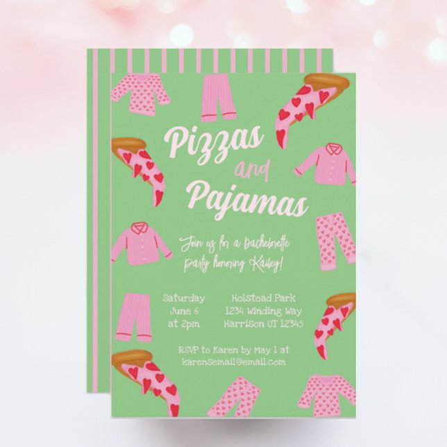 Invitación Preppy Pizza y Despedida de Soltera en Pijama  (Subido por el creador)