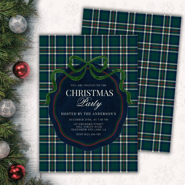 Invitación Preppy Plaid Christmas Party Old Money  (Subido por el creador)