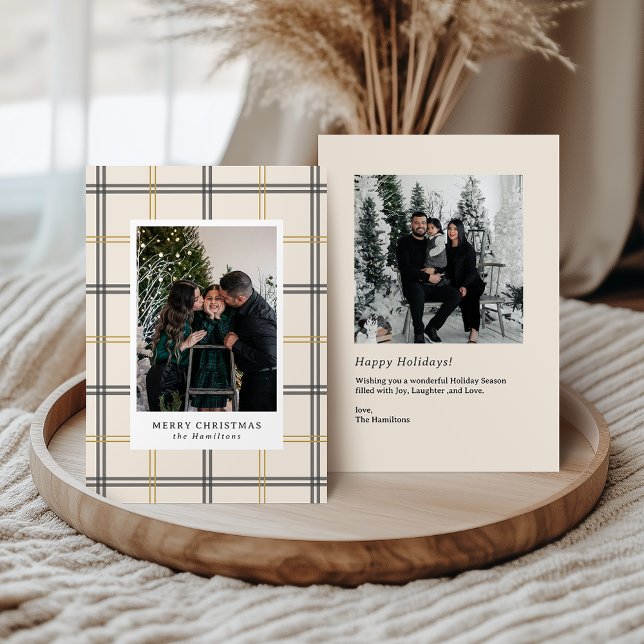 Invitación Preppy Plaid Double Stripe Window Christmas Card (Subido por el creador)