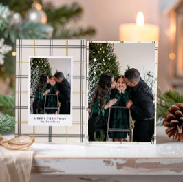 Invitación Preppy Plaid Double Stripe Window Christmas Card