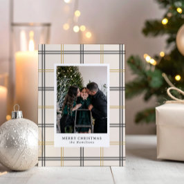 Invitación Preppy Plaid Double Stripe Window Christmas Card