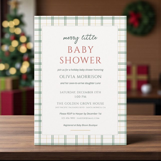 Invitación Preppy Plaid Merry Little Baby Shower (Subido por el creador)