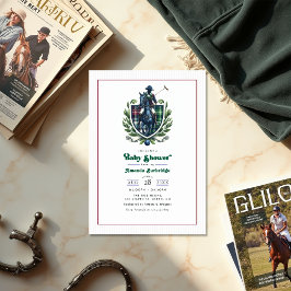 Invitación Preppy Polo Baby Shower Equestrian Tartan Escudo