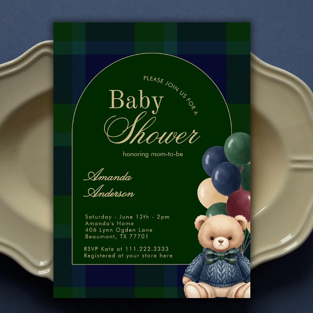 Invitación Preppy Polo Teddy Bear Classic Luxury Baby Shower (Subido por el creador)