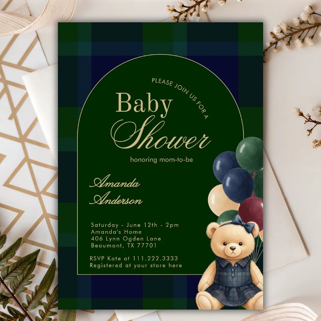 Invitación Preppy Polo Teddy Bear Luxury Girl Baby Shower (Subido por el creador)