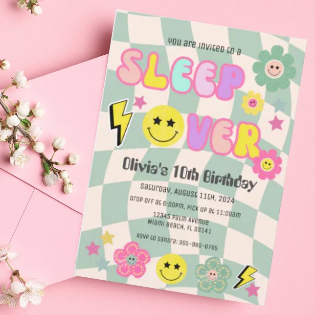 Invitación Preppy Sage Green Y2K Sleep Over Birday (Subido por el creador)